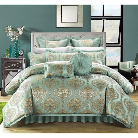 Chic Home Perfect Bonito Jacquard Motif Fabric Complete Master Bedroom Queen Bed Comforter Set Blue - 13 Piece CS4640-BIB-US